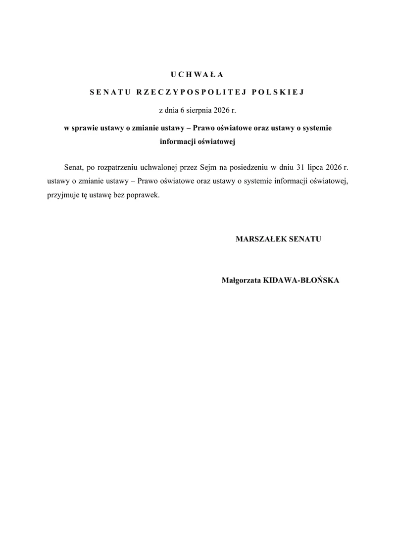 The Senate’s resolution of 6 August 2026.